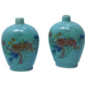 A Pair Vintage Chinese Celadon Eastern Import Marked Snuff Bottle Miniature Vase